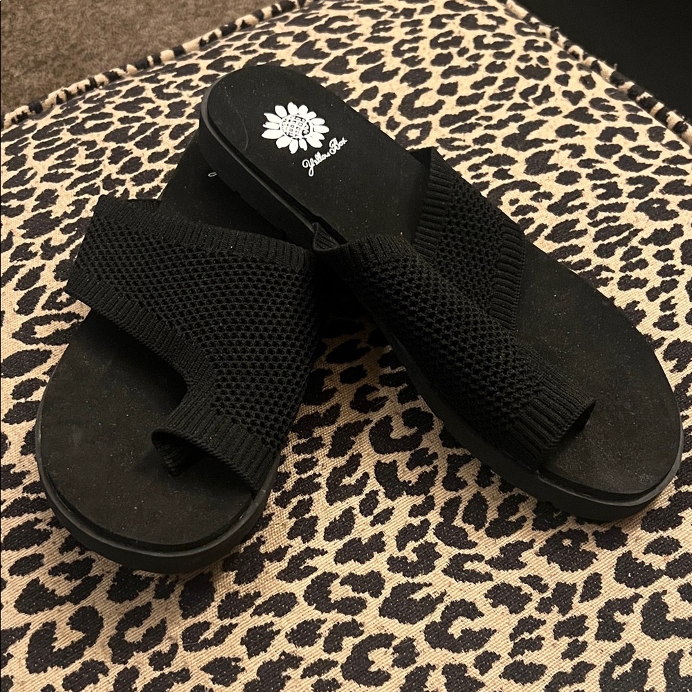 Yellow Box Black Knit Slide Sandals